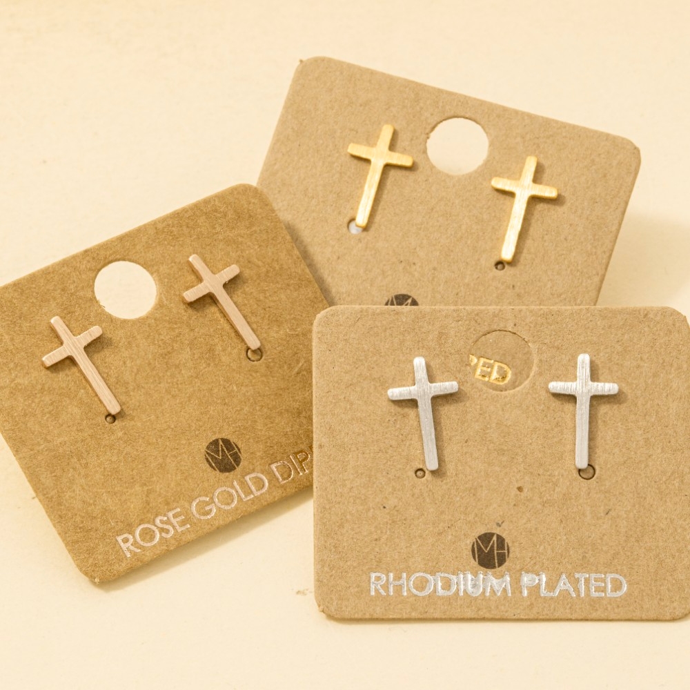 Gold Dipped Mini Cross Post Stud Earrings