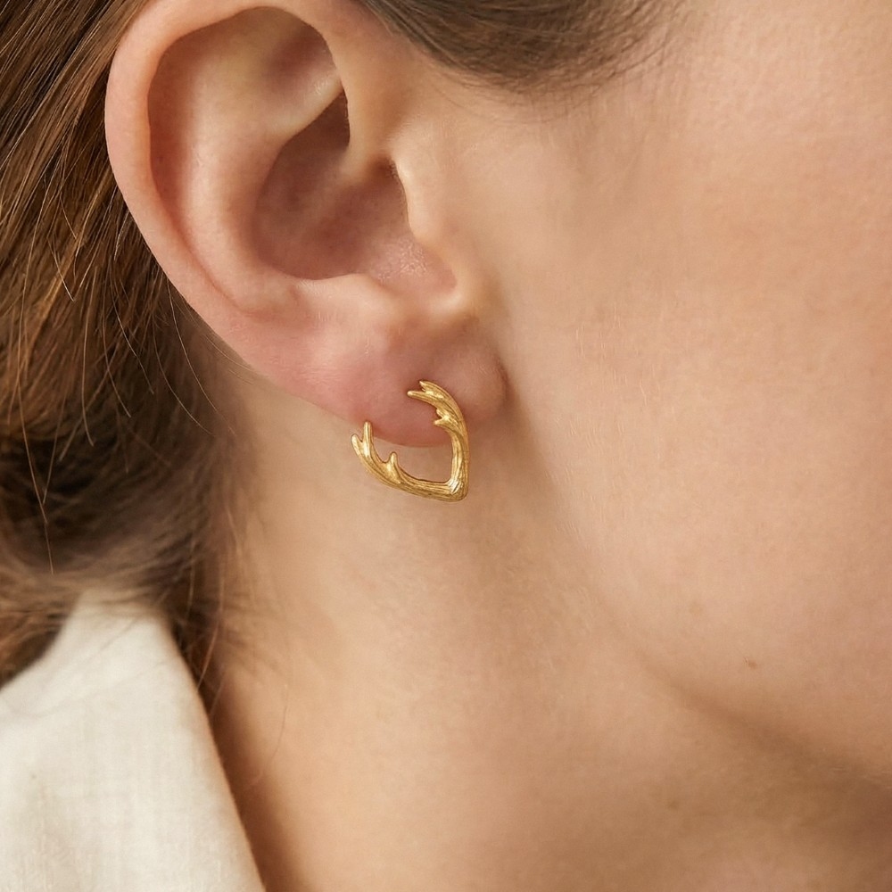 Gold Dipped Mini Antler Stud Earrings