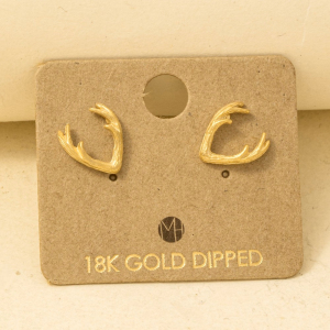 Gold Dipped Mini Antler Stud Earrings