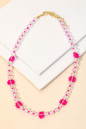 Flower Glass Bead Station Necklace
