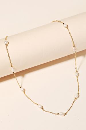 Dainty Chain Pearl Station Necklace