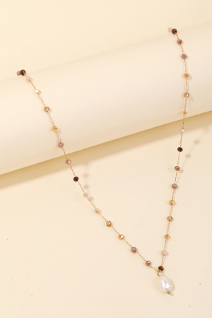 Pearl Pendant Beaded Station Necklace