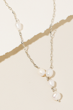 Offset Pearl Beaded Y Chain Necklace