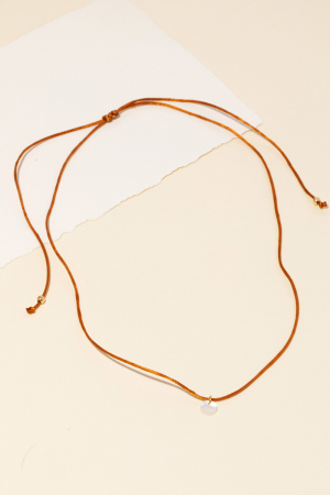 Seashell Disc Pendant Adjustable Silk Cord Necklace