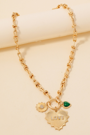 Pave Love Multi Heart Charms Chain Necklace