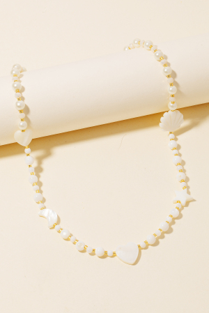Mixed Shape Shell Charms Pearl Beaded Necklace
