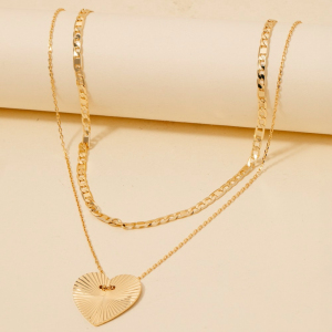 Textured Heart Pendant Dainty Chain Necklace