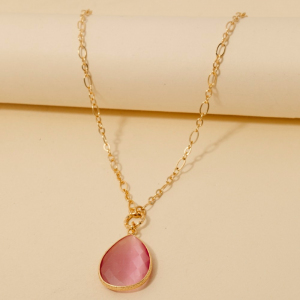 Faceted Teardrop Pendant Chain Necklace