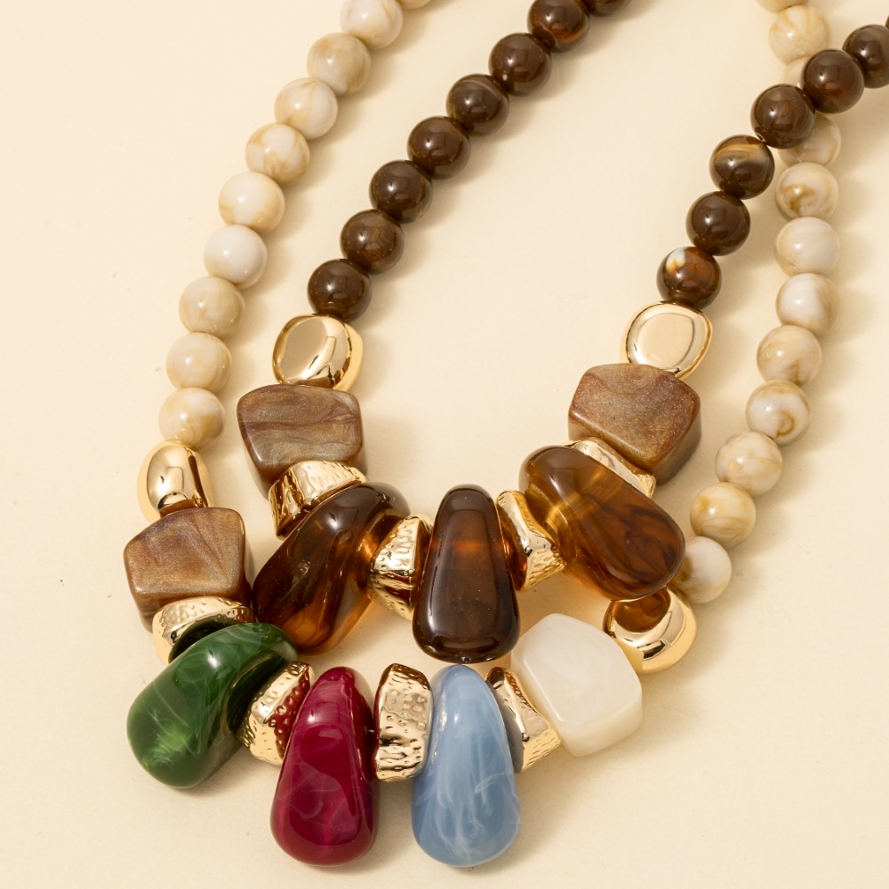 Gold Dipped Acrylic Chunky Beaded Statement Necklace