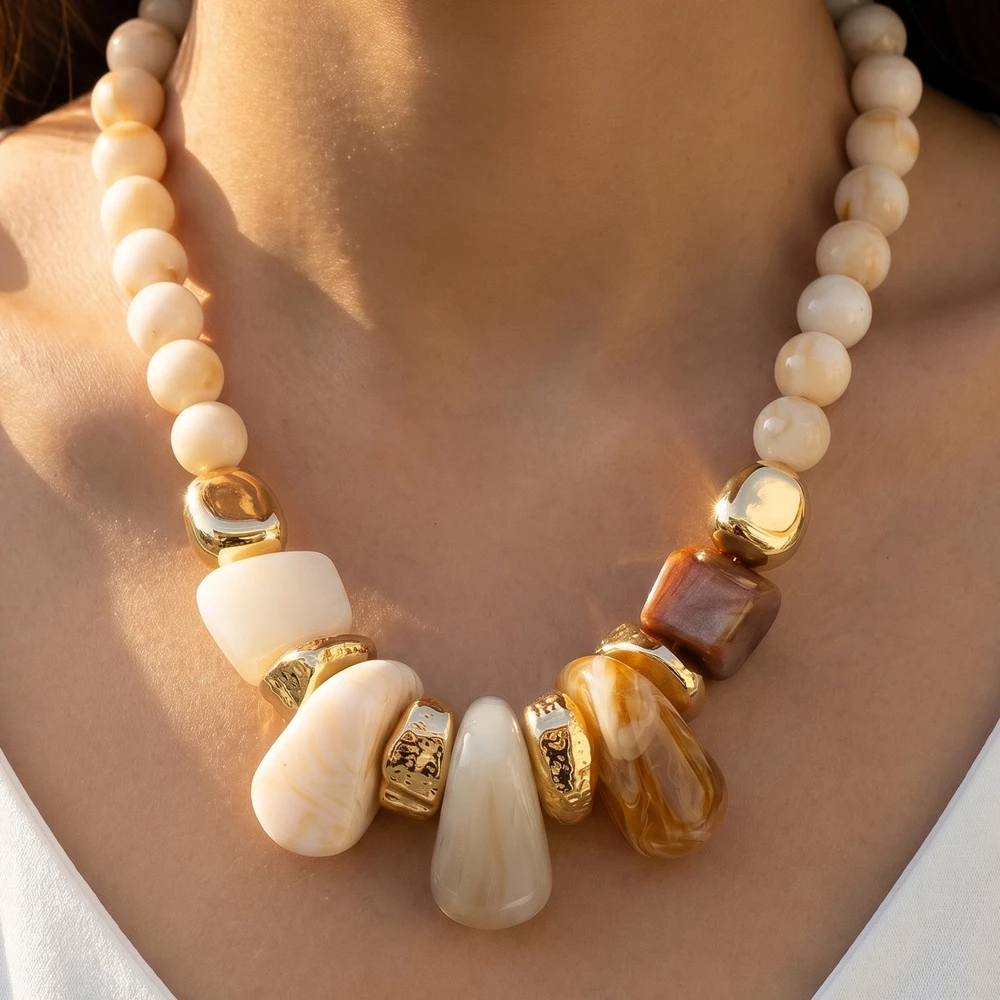 Chunky Statement Stone Bead Strand Necklace