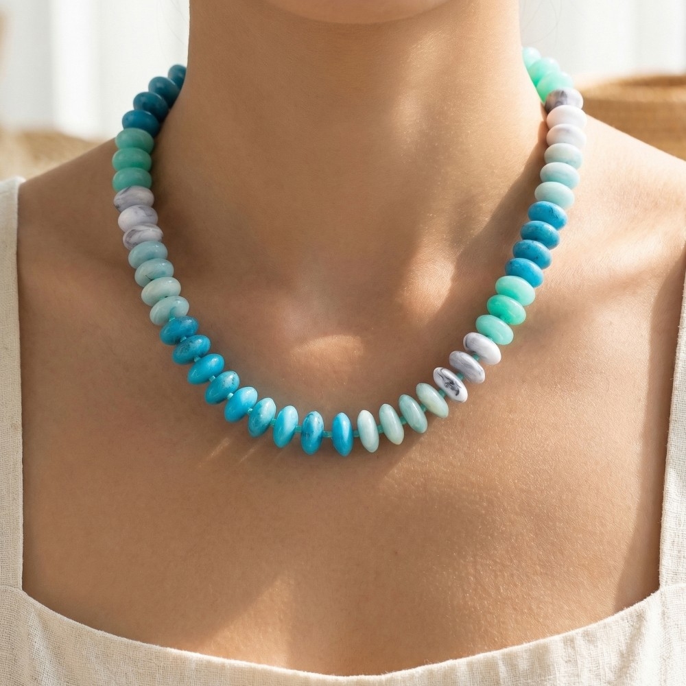 Marble Resin Disc Beaded Necklace