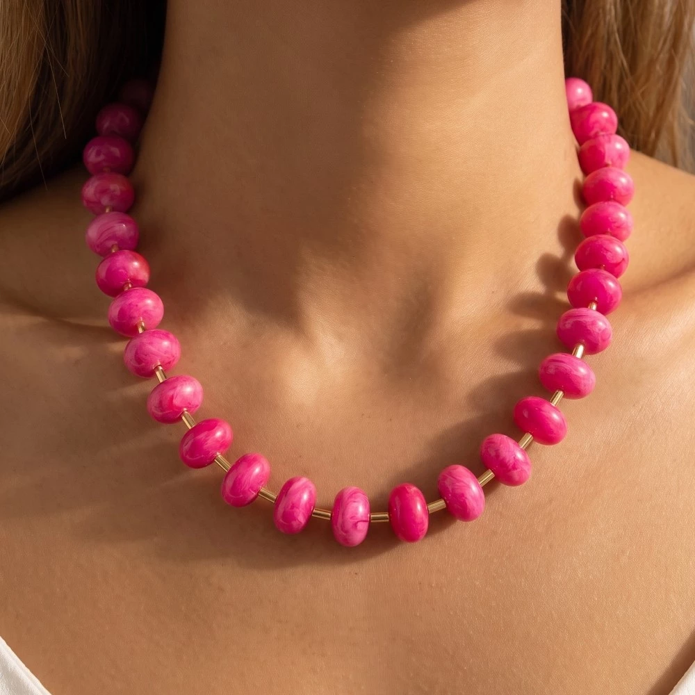 Gold Dipped Bars And Resin Beads Necklace