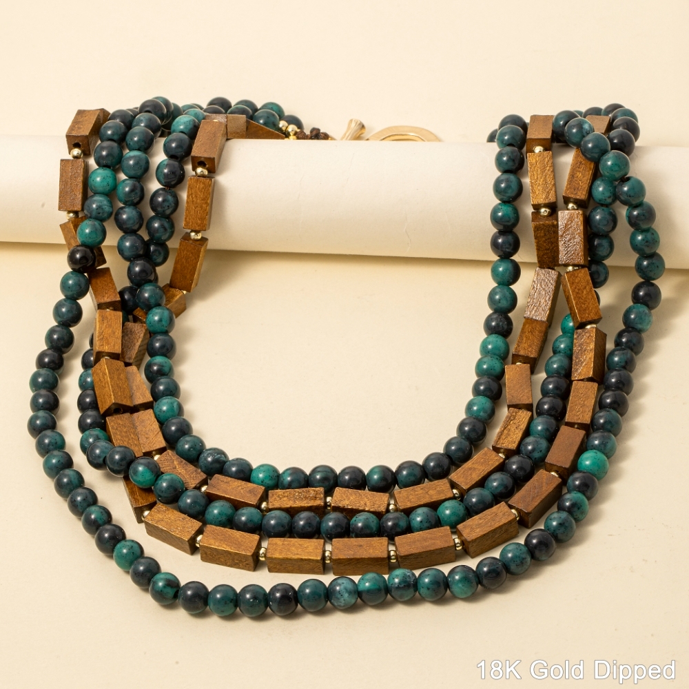 Gold Dipped Wood And Acrylic Beaded Statement Necklace