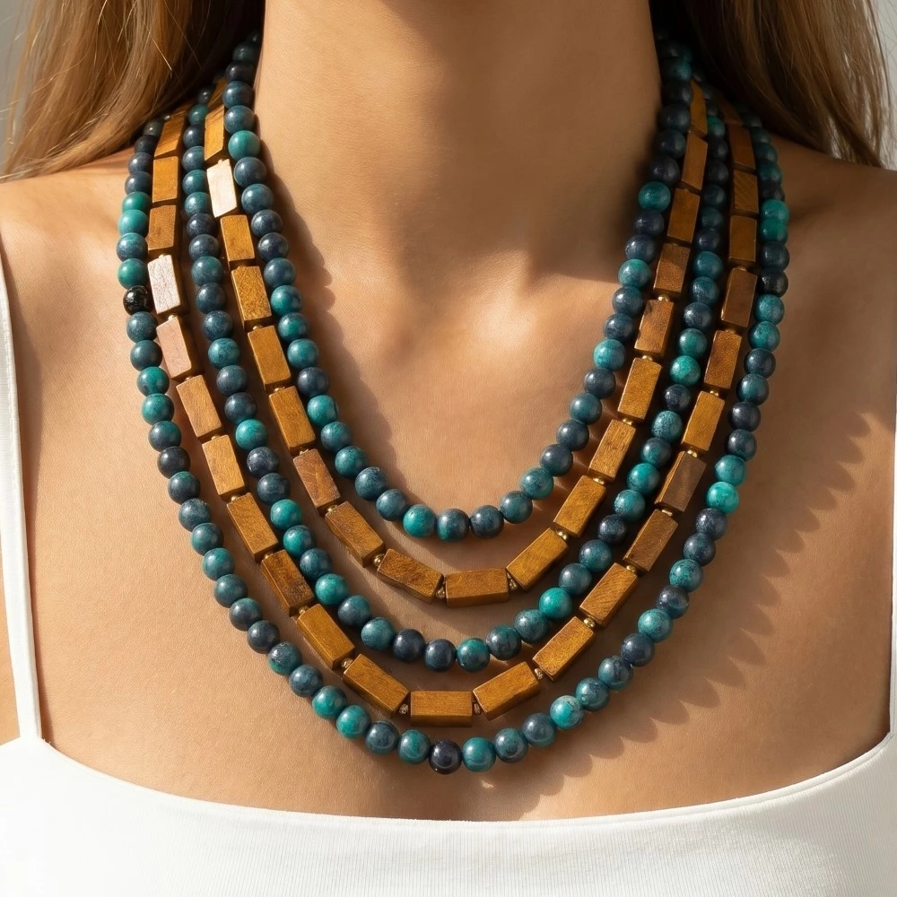 Wood And Acrylic Beaded Statement Necklace