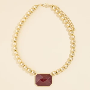 Bead Chain Necklace With Faceted Stone Pendant