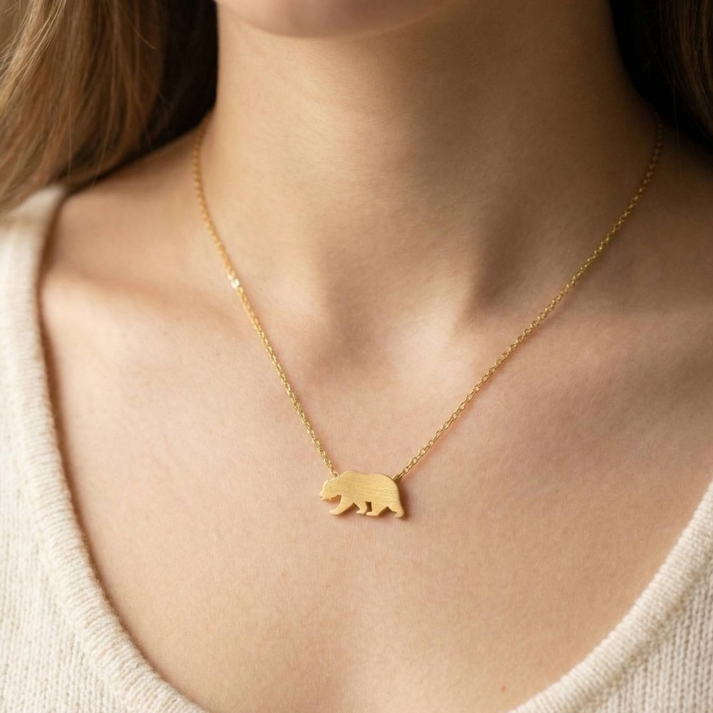 Gold Dipped California Bear Pendant Necklace
