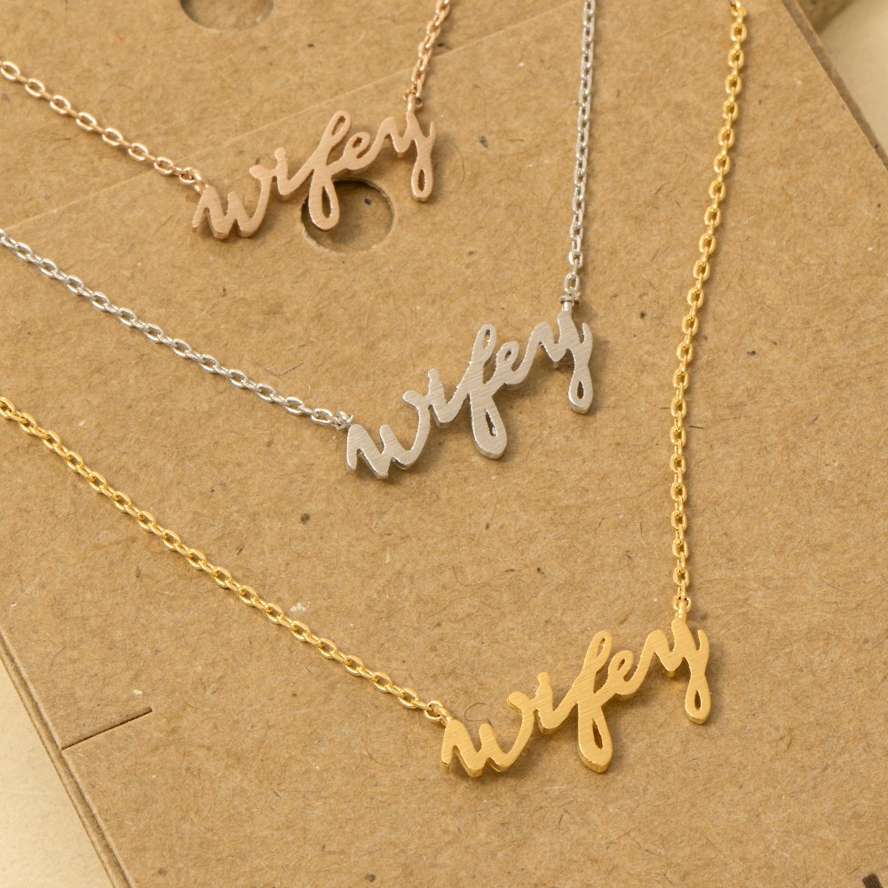 Gold Dipped Wifey Handwritten Pendant Necklace
