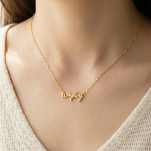 Gold Dipped Wifey Handwritten Pendant Necklace