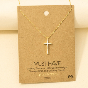 Gold Dipped Cz Pave Cross Pendant Necklace