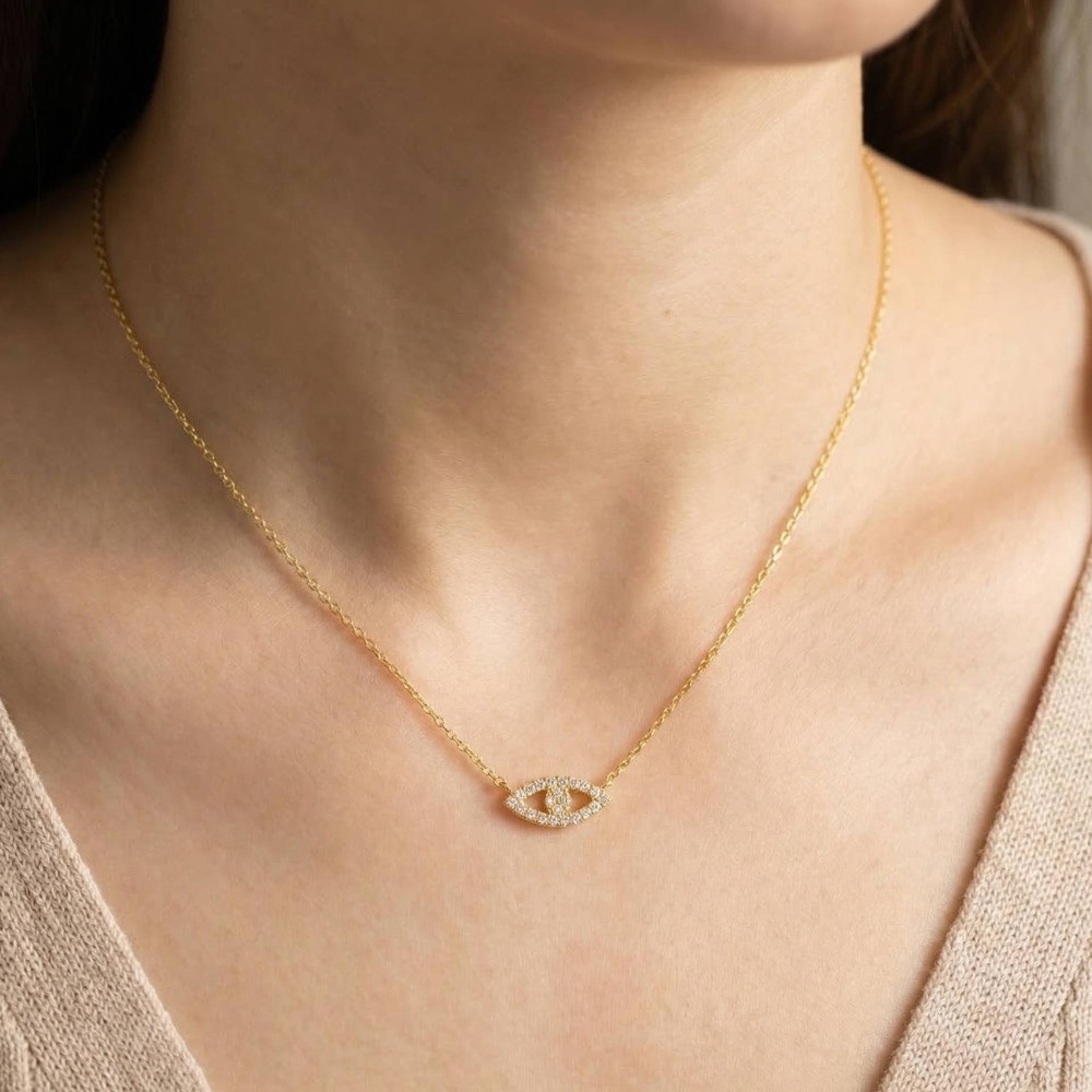 Gold Dipped Evil Eye Jewel Pendant Necklace