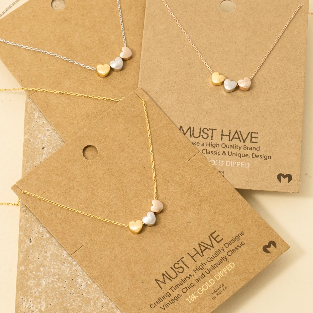 Gold Dipped Dainty Three Heart Pendant Necklace