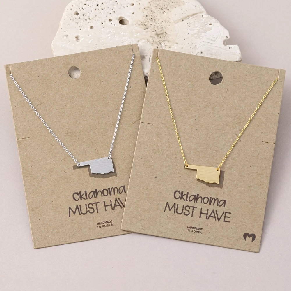 Gold Dipped Oklahoma State Pendant Necklace