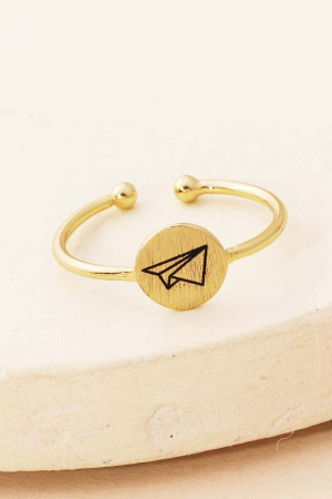 Gold Dipped Origami Plane Etched Ring