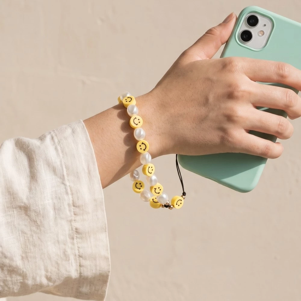 Smiley Face Beaded Phone Strap