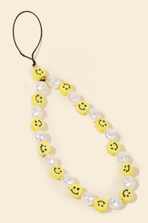 Smiley Face Beaded Phone Strap