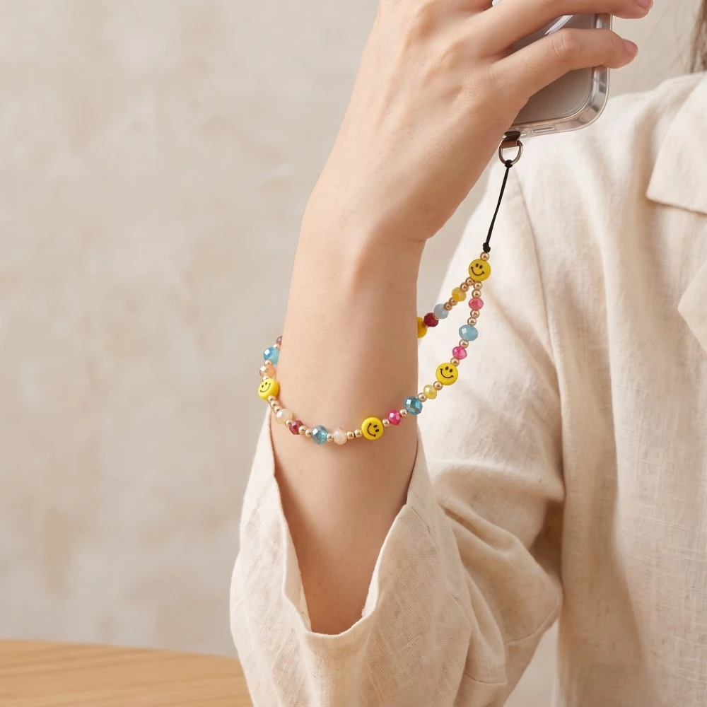 Beaded Happy Face Phone Strap Accessory