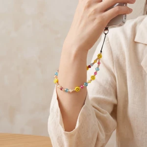 Beaded Happy Face Phone Strap Accessory