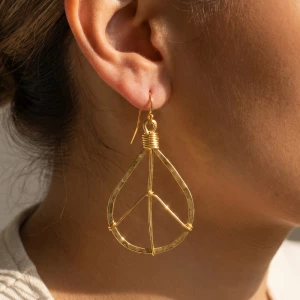 Hammered Teardrop Peace Sign Wire Earrings