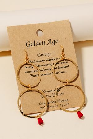 Red Faceted Bead Double Hoop Drop Earrings