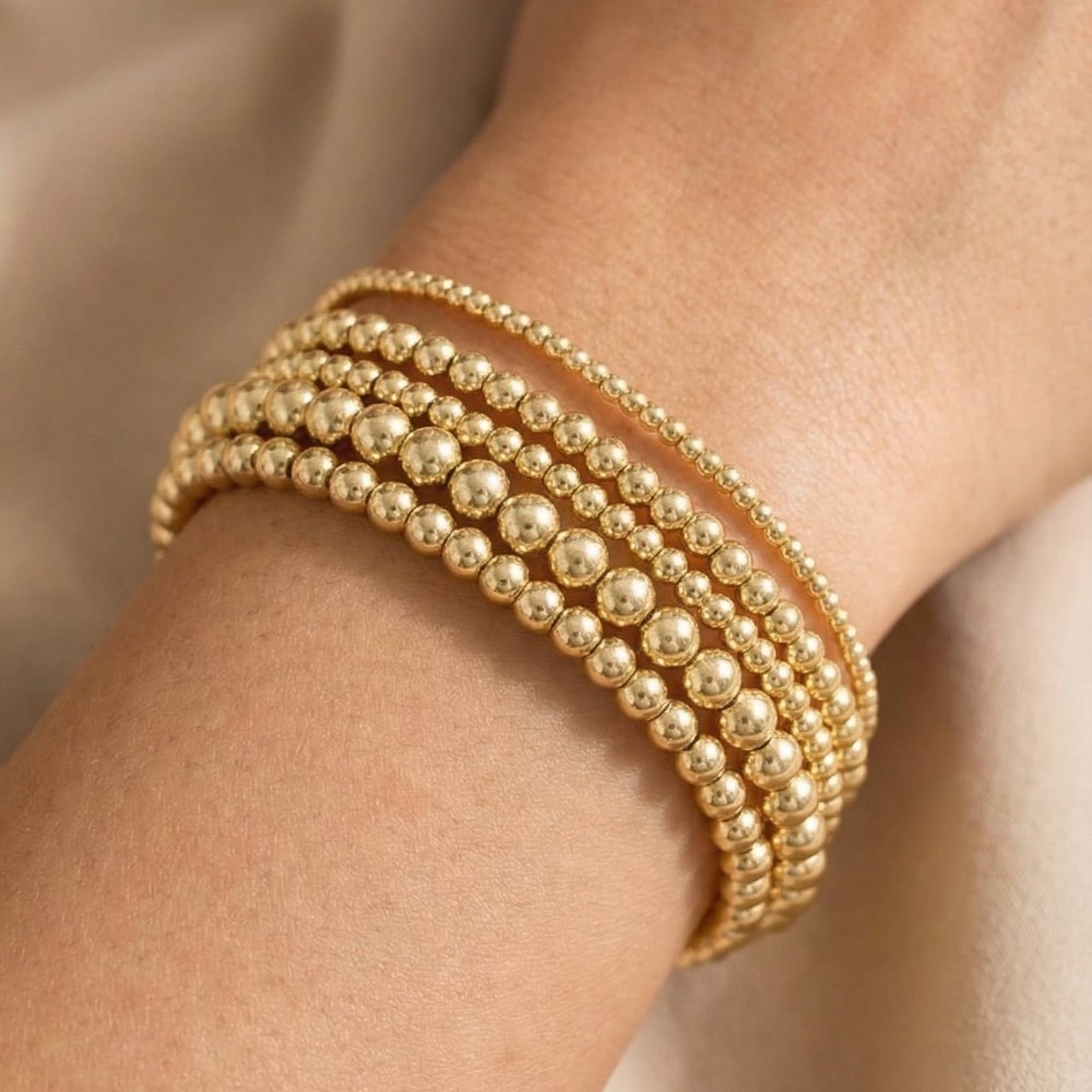 Metallic Beaded Elastic Bracelet Set