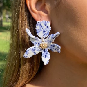 Marbled Orchid Flower Statement Drop Earrings