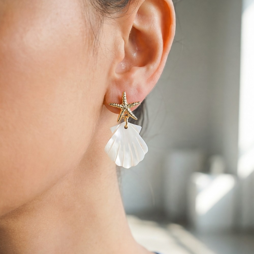 Starfish And Seashell Drop Earrings