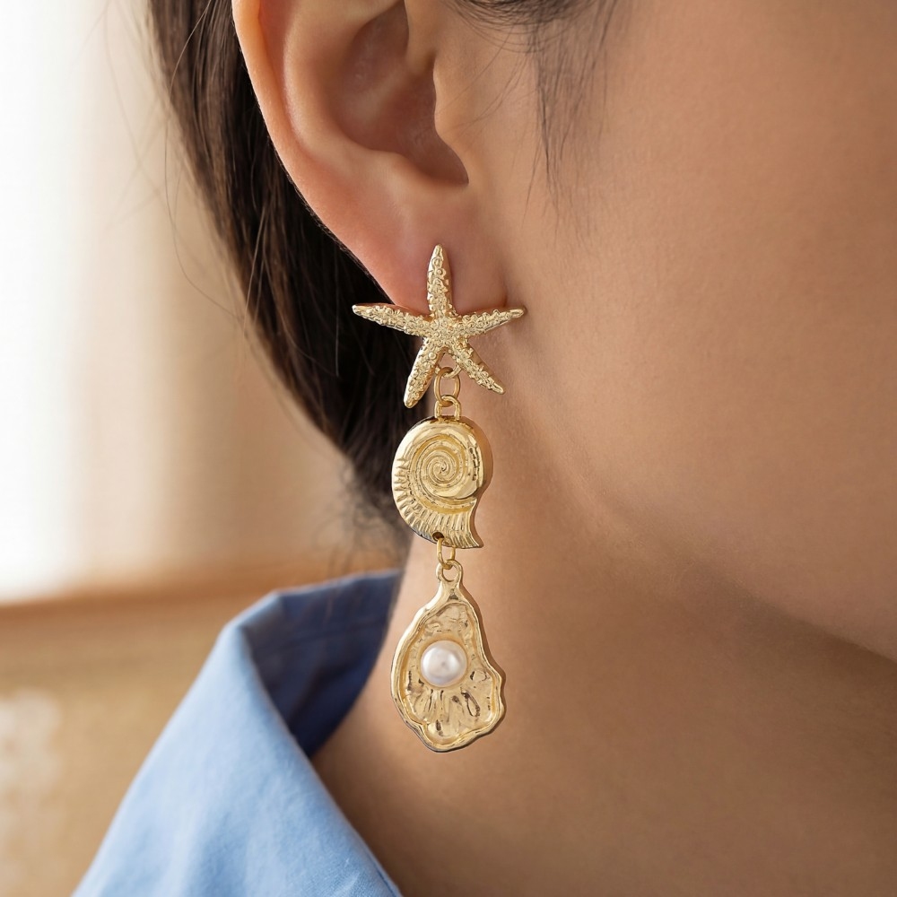 Shell Starfish Sealife Tiered Earrings
