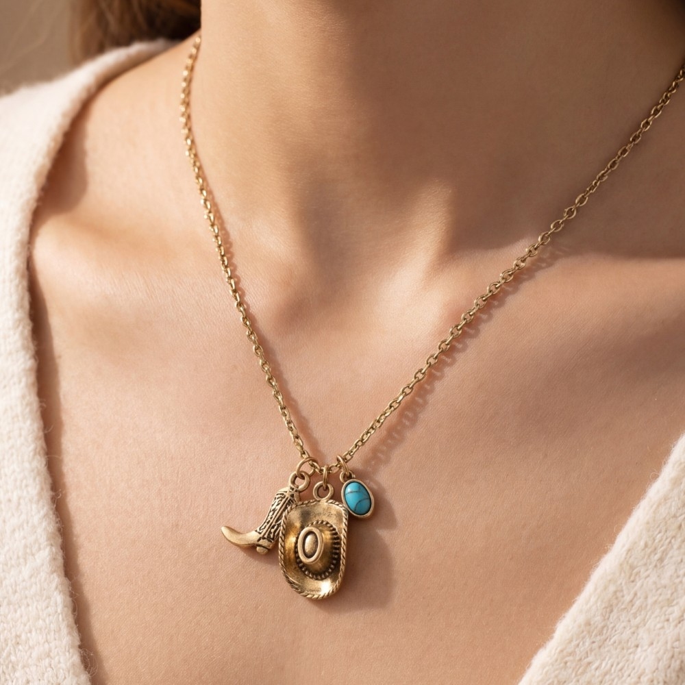 Western Cowboy Hat & Boot Charm Necklace
