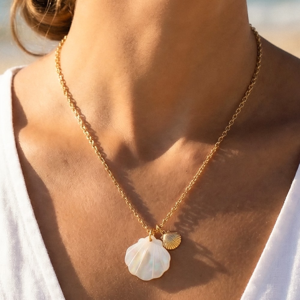 Mother Of Pearl Seashell Pendant Necklace