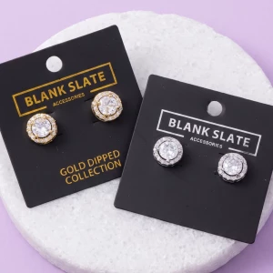 Prong Set Round Halo Cz Stud Earrings