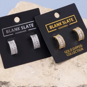 Baguette Cz Wide Huggie Hoop Earrings