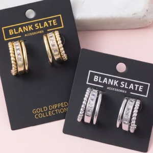 Triple Row Rope And Cz Channel Hoop Earrings