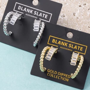 Baguette Cz And Twisted Rope Double Hoop Earrings