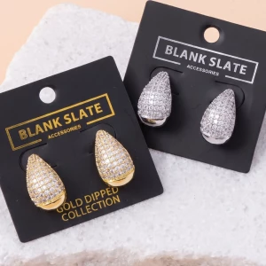 Pave Cz Teardrop Dome Stud Earrings