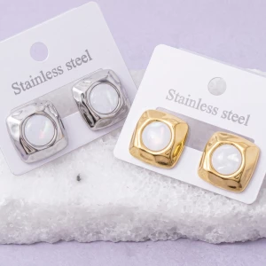 Stainless Steel Square Shell Dome Stud Earrings