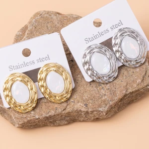 Stainless Steel Braided Frame Oval Stud Earrings