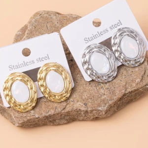 Stainless Steel Braided Frame Oval Stud Earrings