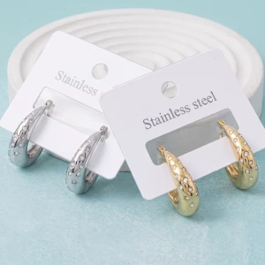 Stainless Steel Cz Scatter Tapered Hoop Earrings