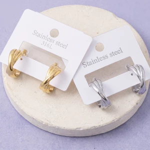 Stainless Steel Crossover Twist Hoop Earrings
