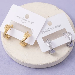 Stainless Steel Crossover Twist Hoop Earrings